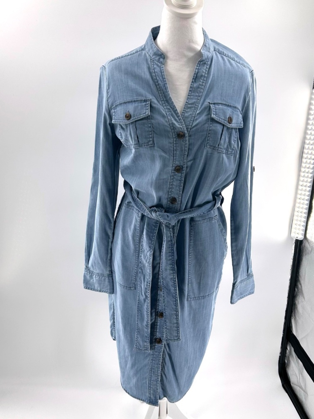 Brooks Brothers Womens Long Sleeve Denim Button Up Shirt Dress Sz 6 Blue Cotton